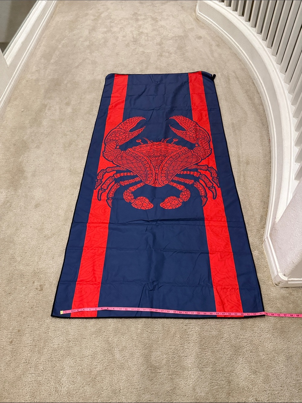 Nautical Crab Print Beach Towel - Navy & Red